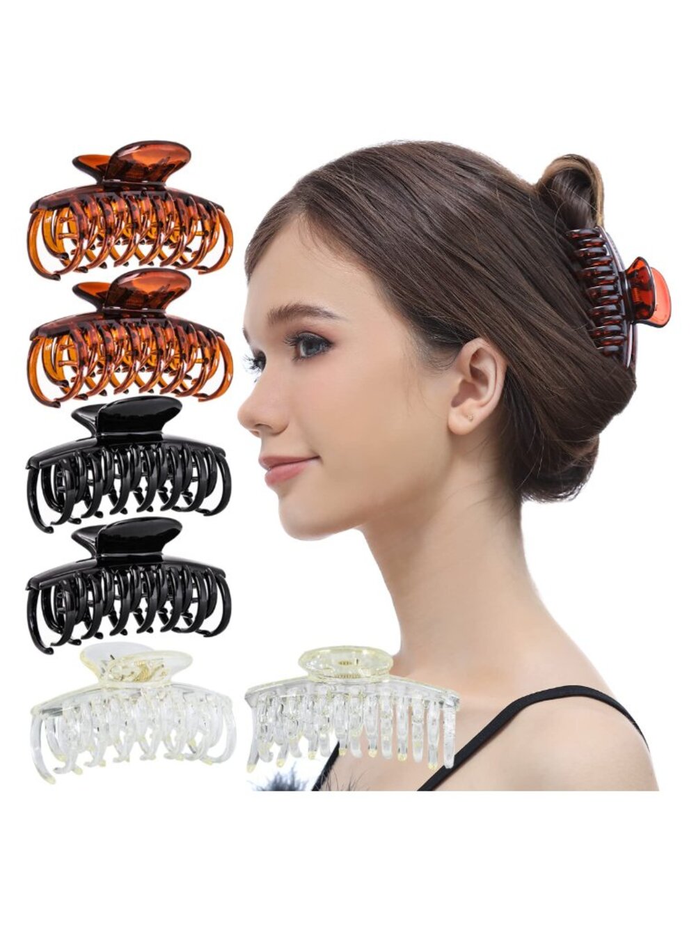 Double Claw Hair Clips No Slip Medium 6 Pc Set Plastic